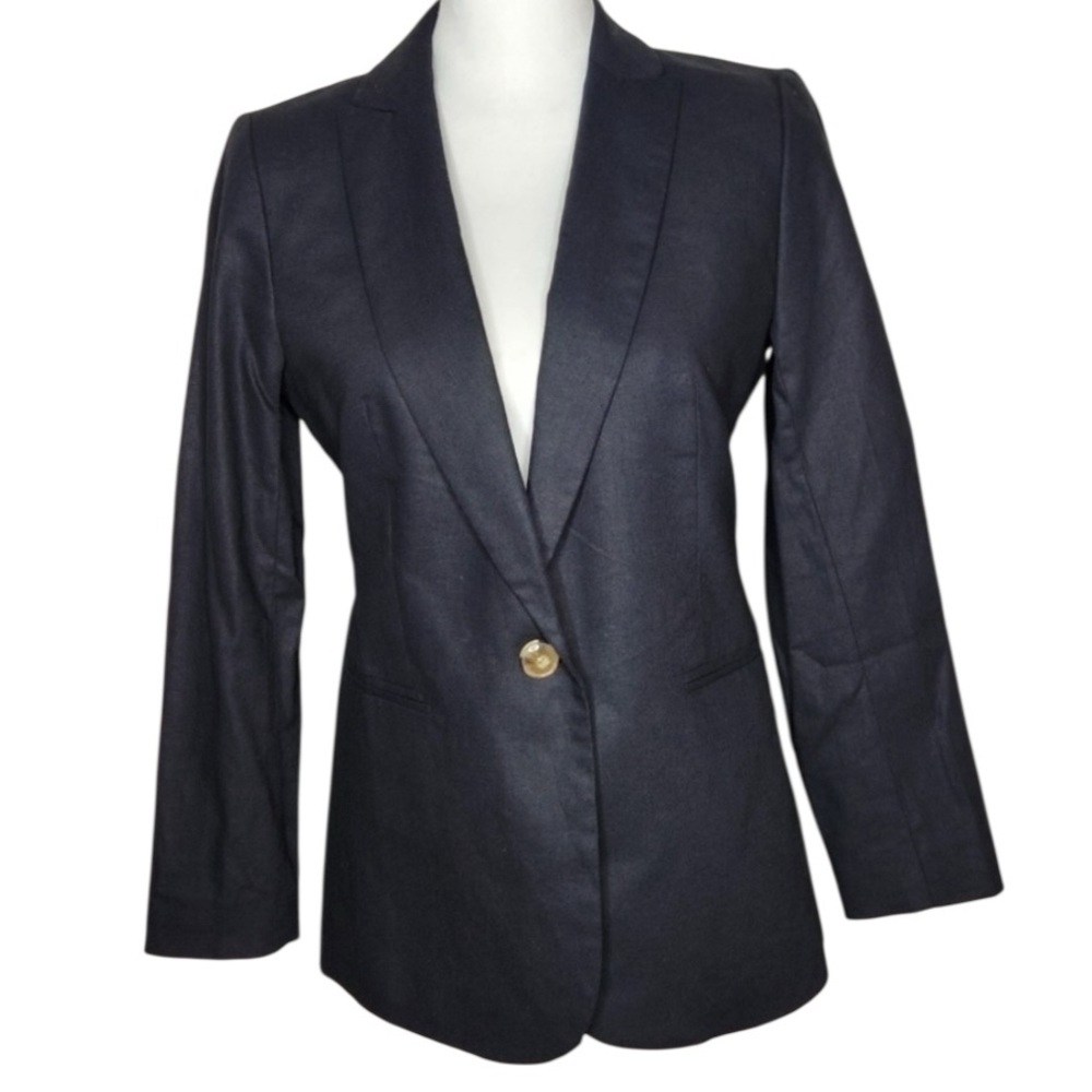 J. Crew linen-blend one-button blazer in black AL755 size 4 - Picture 4 of 6